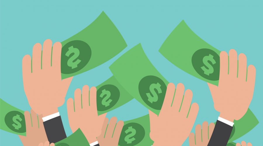 Hands grabbing money