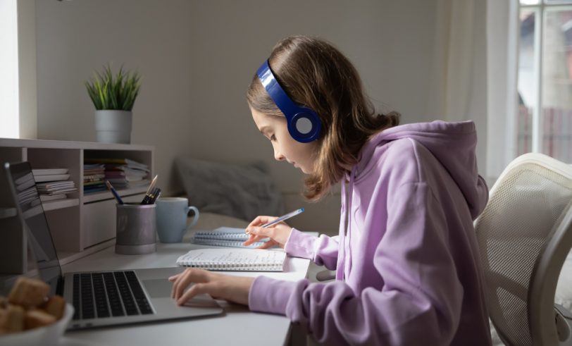 Girl taking online class