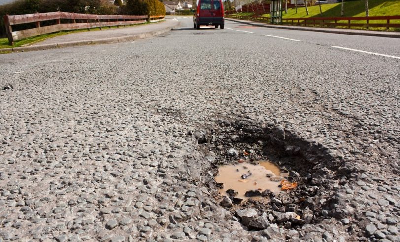 Pothole on road