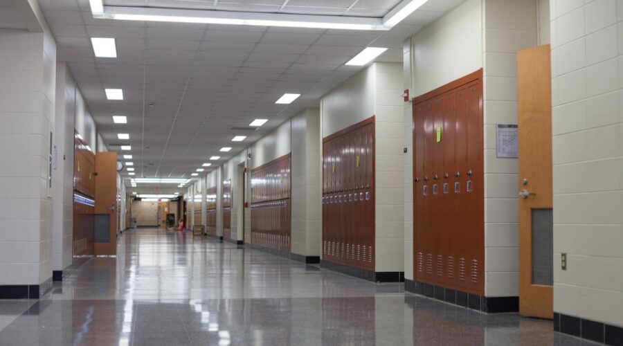 Empty school hallway