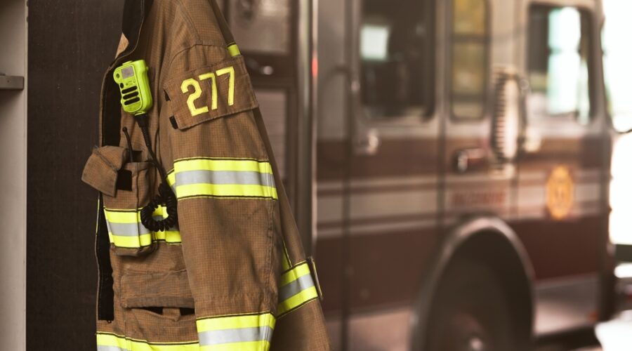 Firefighter's coat, fire engine