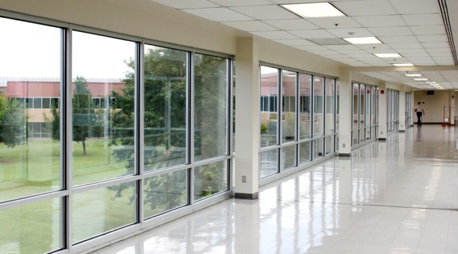 Empty school hallway