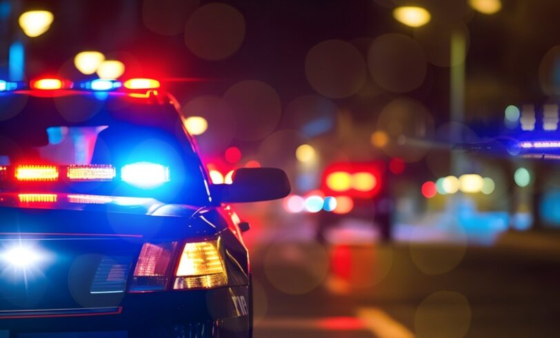 Police car on road at night