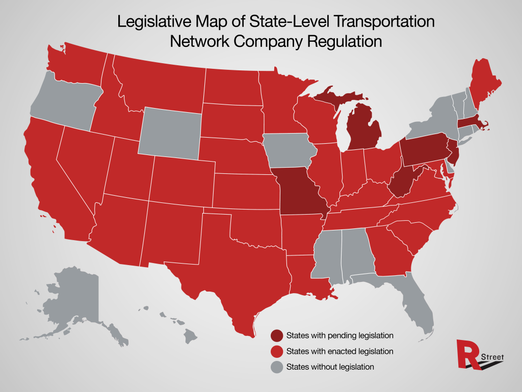 Map of ridesharing legislation by state