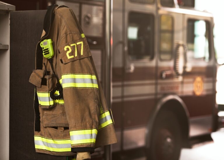 Firefighter's coat, fire engine