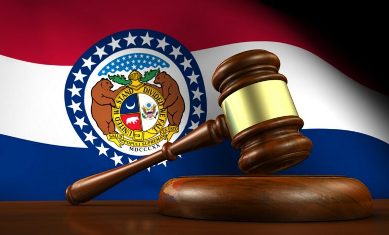 Gavel in front of Missouri flag