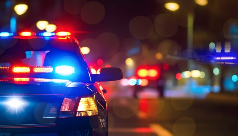 Police car on road at night