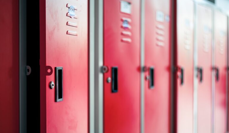Red school lockers