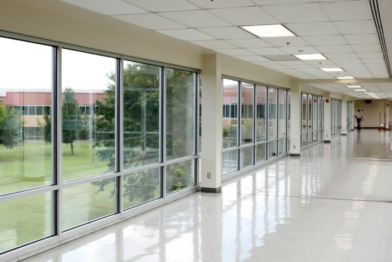 Empty school hallway