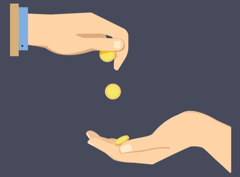 Coins dropping into hand