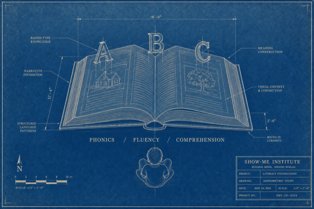 Early Literacy — open book with letters and child figure