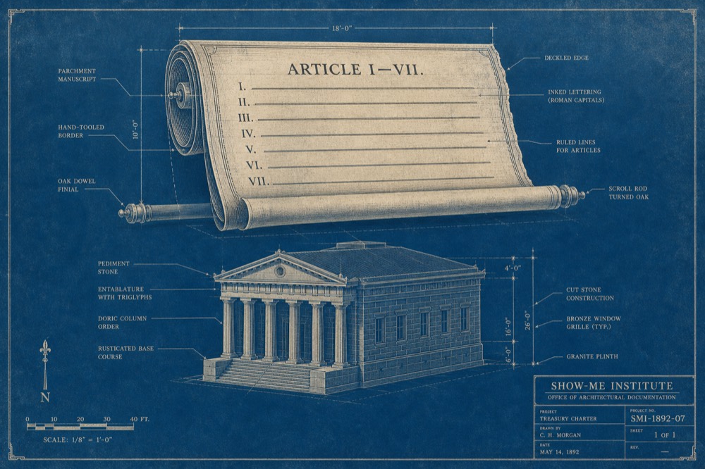 Taxpayer Bill of Rights — parchment scroll above treasury building