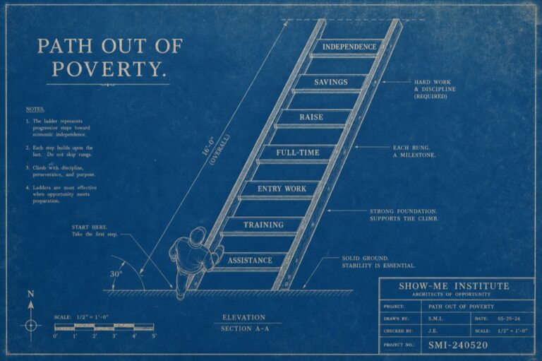Welfare Reform — ladder of seven rungs with ascending figure
